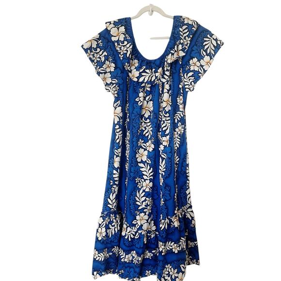 Jade Fashion Hawaiian Muumuu Midi Dress Cotton Floral Blue Plus Size L / XL - Picture 2 of 4